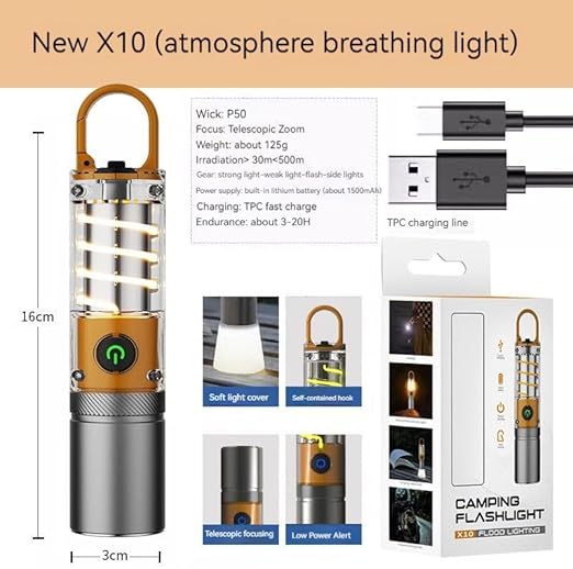 X-10 Transparent USB Rechargeable Camping Flashlight