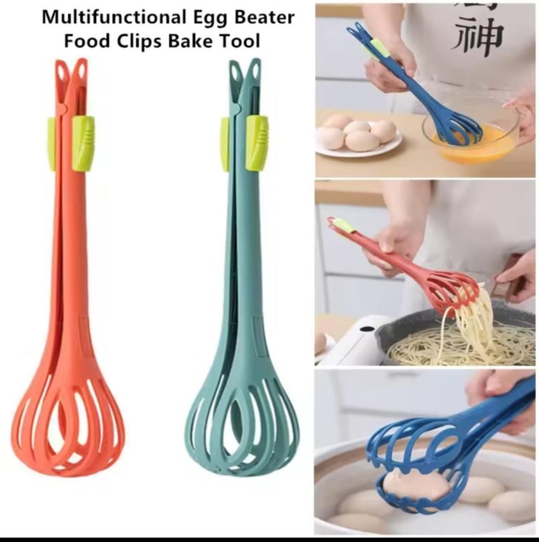 Multifunctional 3-in-1 Egg Beater Food Tongs Noodle Tongs Egg Whisk Manual Baking Tool